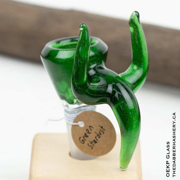 Green Stardust Triple Horn 14mm Slide by OEKP Glass